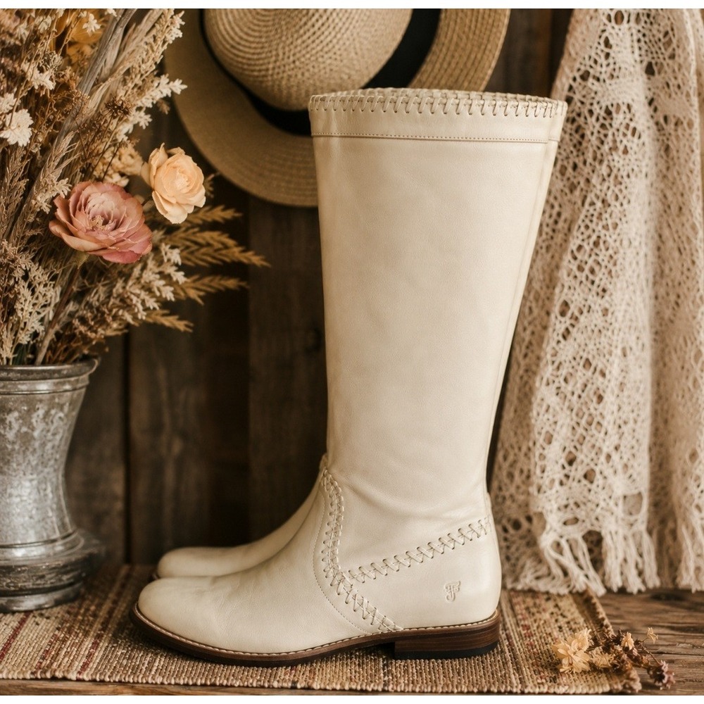 Frye Women's Cream / Ecru Western Boots (77875) Sz5 1/2 B Western Boho Cowgirl